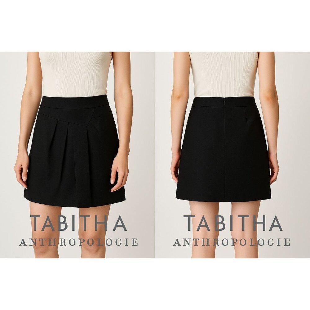 Tabitha Anthropologie Mini Skirt Sz 8 Black Cotton Pleated Office School‎ Wear
